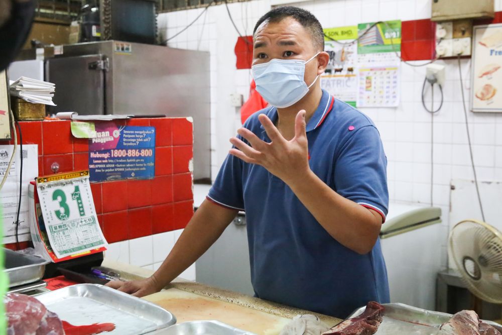 Butcher Ah Keong says if there is a shortage of halal meat, it will be known in a couple of weeks. — Picture by Choo Choy May