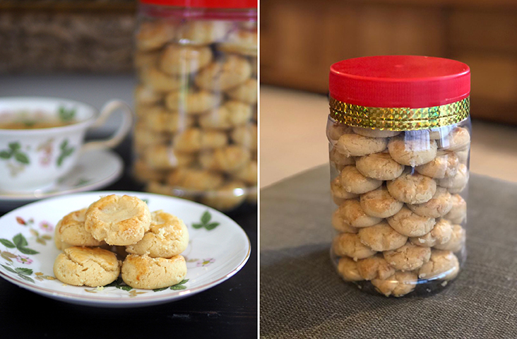 The decadent 'hup tou sou' made with lard are excellent with a cup of hot tea or black coffee to chase away any stay-at-home blues (left). Hang Sing Restaurant in Pandamaran makes these ultra crumbly 'hup tou sou' that are a highlight of the festive season (right) — Pictures by Lee Khang Yi / Goh Li Kee