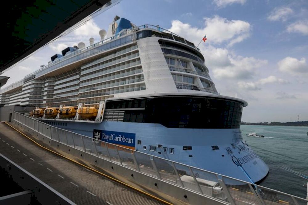 Royal Caribbean's Quantum of the Seas photographed in Singapore on Dec 9, 2020, after a cruise to nowhere was cut short when a passenger initially tested positive for Covid-19. He later tested negative. u00e2u20acu201d TODAY file pic