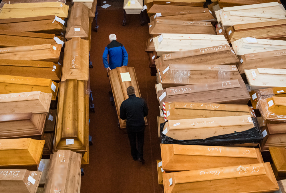 Employees store coffins in the mourning hall of the crematorium in Meissen, eastern Germany, January 13, 2021, amid the new coronavirus pandemic. u00e2u20acu201d AFP pic 