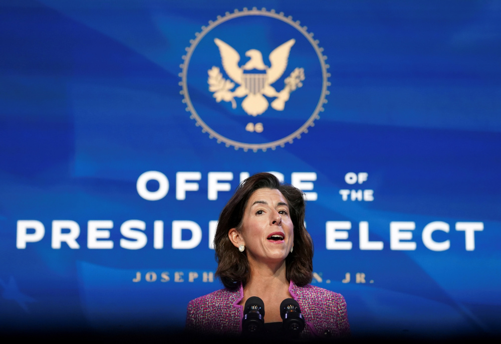 Gina Raimondo, US President-elect Joe Biden's nominee to be secretary of Commerce, speaks during an event to announce members of Bidenu00e2u20acu2122s economics and jobs team at his transition headquarters in Wilmington, Delaware, US, January 8, 2021. u00e2u20acu201d Reuters pic