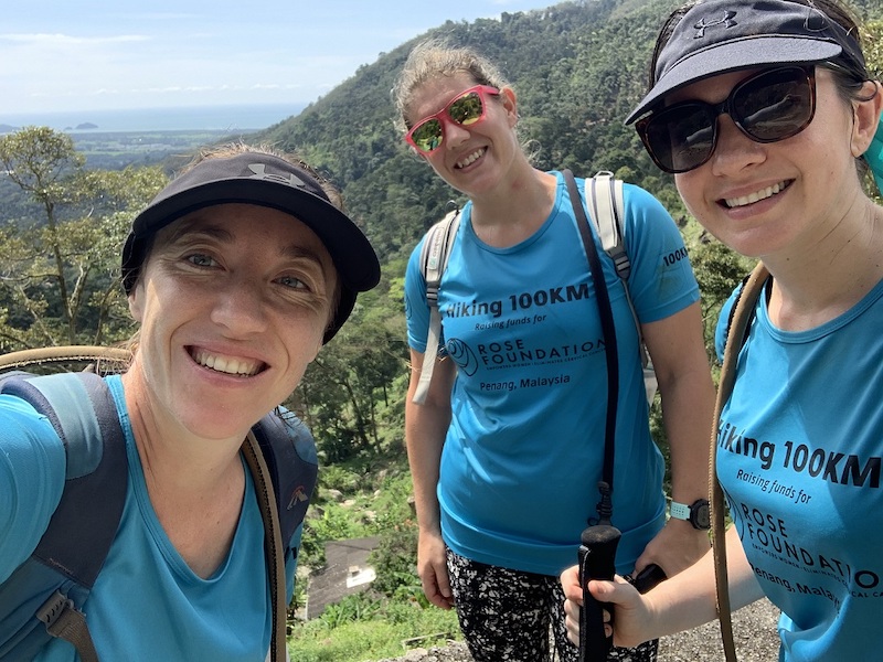 From left: Greer Hawley, Sam Williams and Rebecca Roberts in Teluk Bahang during their 100km hike for cervical cancer awareness last month. u00e2u20acu201d Picture courtesy of Rebecca Roberts