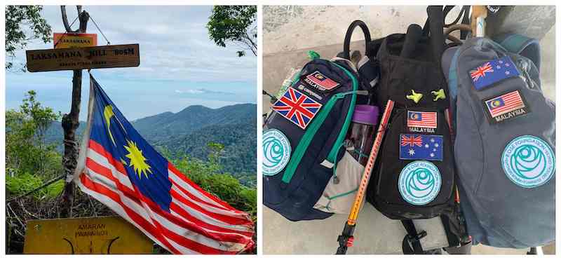 The view from Laksamana Hill (right) and the ladies’ hydration packs with Rose Foundation badges. — Picture courtesy of Rebecca Roberts