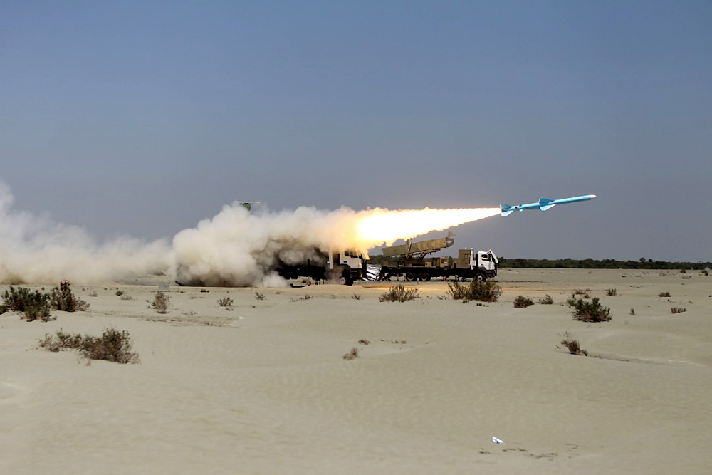 A handout photo made available by the Iranian Army office January 14, 2021, shows a Noor long-range anti-ship missile fired during an Iranian navy military drill in the Gulf of Oman. u00e2u20acu201d Iranian Army Office handout pic via AFP 