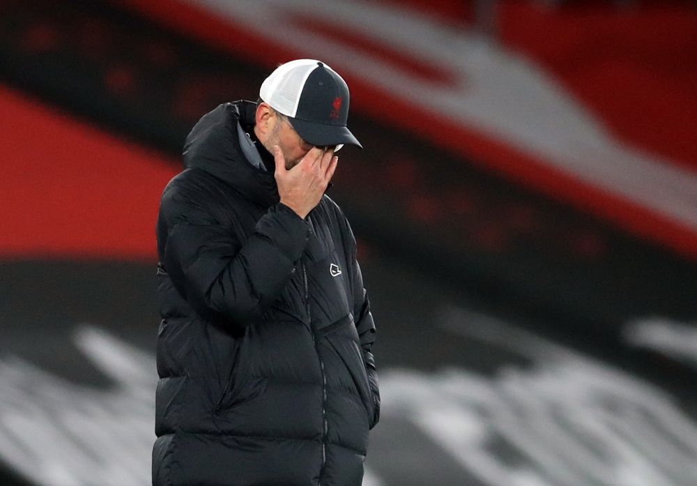 Liverpool manager Jurgen Klopp looks dejected after the match against Southampton at the St Maryu00e2u20acu2122s Stadium in Southampton January 4, 2021. u00e2u20acu201d Reuters pic