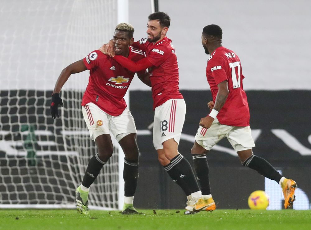 Manchester United's Paul Pogba celebrates scoring their second goal against Fulham with Paul Pogba at Craven Cottage, London January 20 2021. u00e2u20acu201d Reuters pic