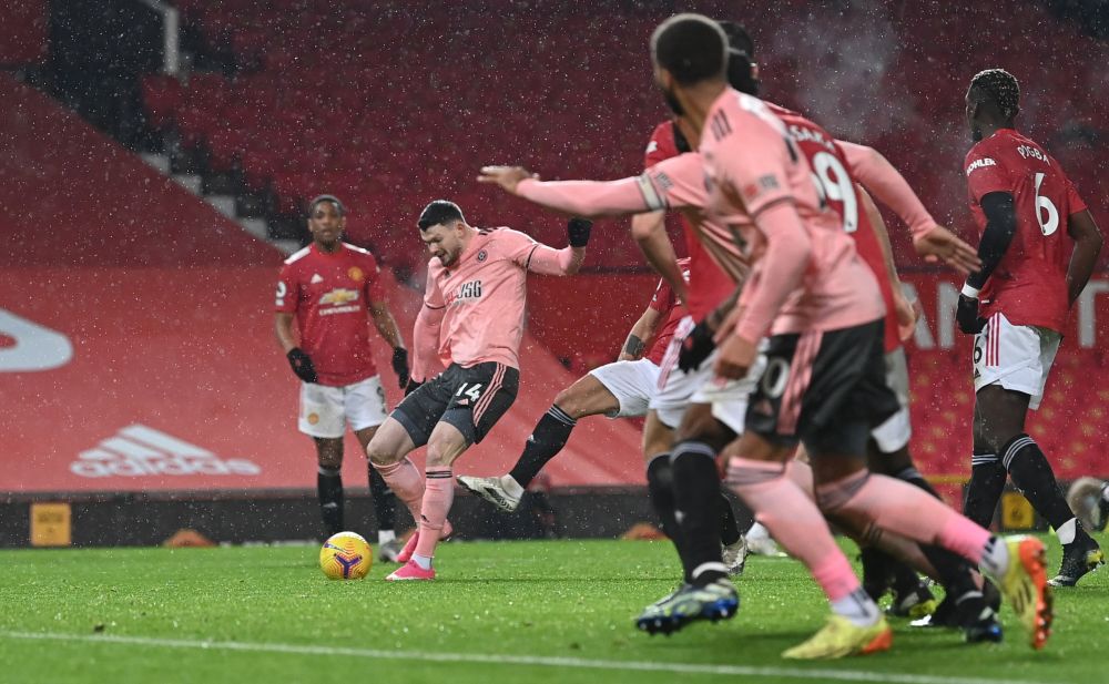 Sheffield United's Oliver Burke scores their second goal against Manchester United at Old Trafford, Manchester January 27, 2021. u00e2u20acu201d Reuters pic