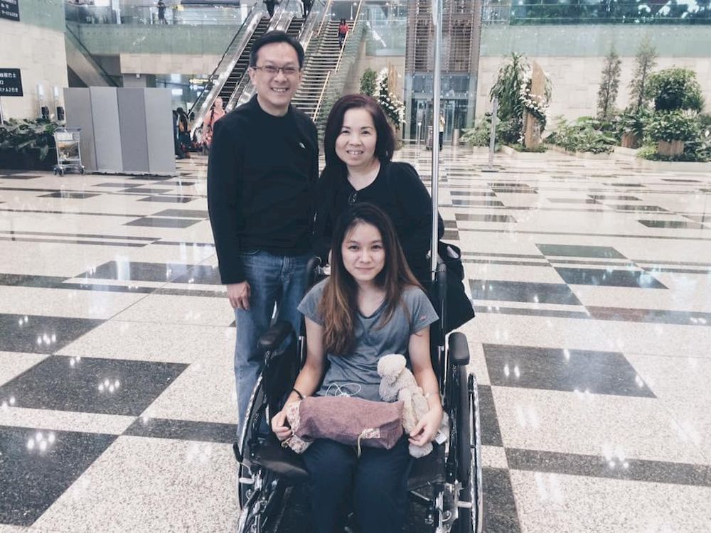 Rachel Ch’ng with her parents upon her return to Singapore in 2016 after a harrowing traffic accident in Australia. — Photo courtesy of Rachel Ch'ng