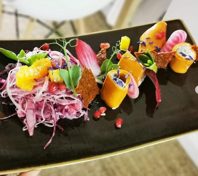 A dish from the ONA restaurant, run by Claire Vallee in the city of Ares, near Bordeaux, which she launched in 2016 thanks to crowdfunding from supporters and a loan from a green bank. u00e2u20acu201d Picture from Instagram/@ona33740