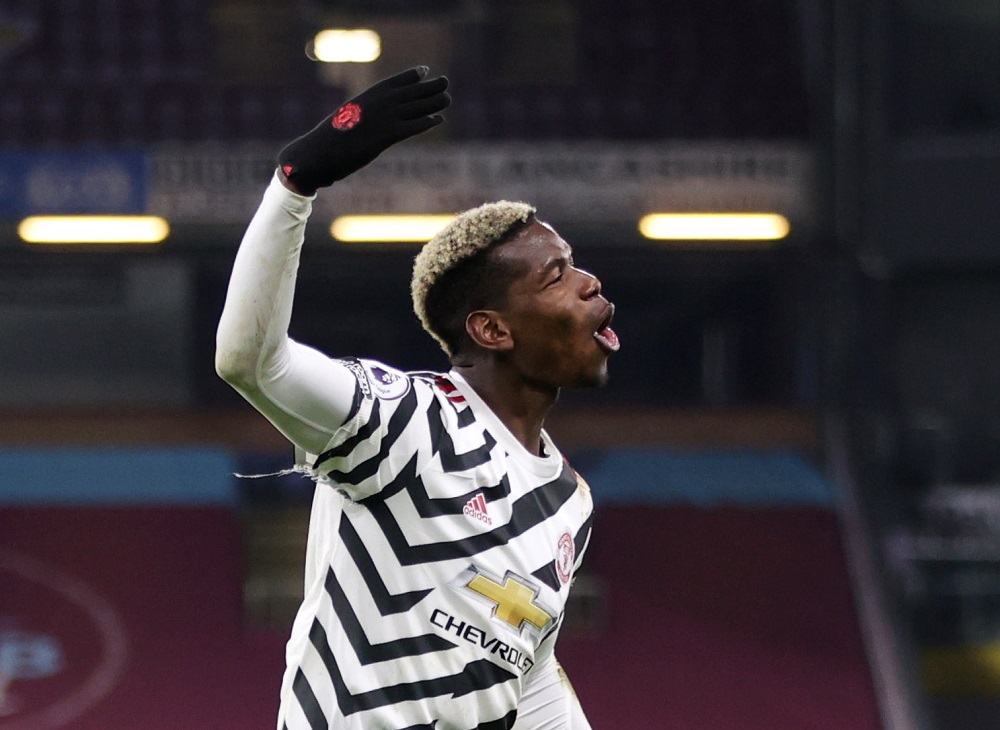 Manchester United's Paul Pogba celebrates after scoring a goal against Burnley January 13, 2021. u00e2u20acu2022 Pool via Reuters