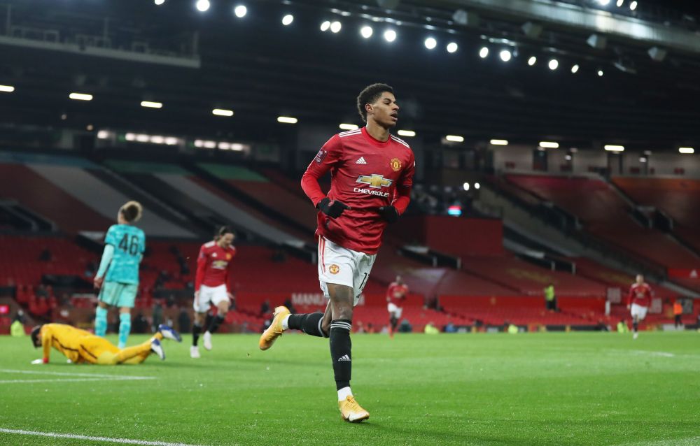 Manchester United's Marcus Rashford celebrates scoring their second goal against Liverpool at Old Trafford, Manchester January 24, 2021. u00e2u20acu201d Reuters pic