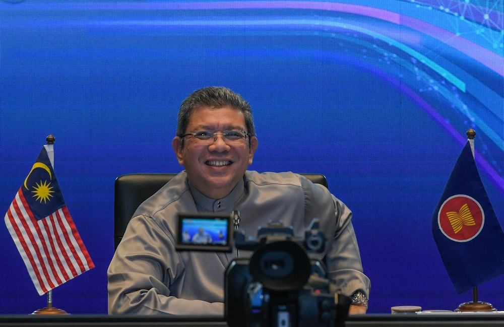 Communications and Multimedia Minister Datuk Saifuddin Abdullah reacts during the closing of the First Asean Digital Ministersu00e2u20acu2122 Meeting (ADGMIN1) in Kuala Lumpur January 22, 2021. u00e2u20acu2022 Bernama pic