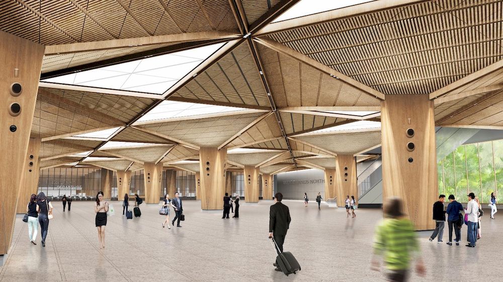 An artist’s impression of an entrance of the RTS Link Woodlands North Station. — LTA image via TODAY