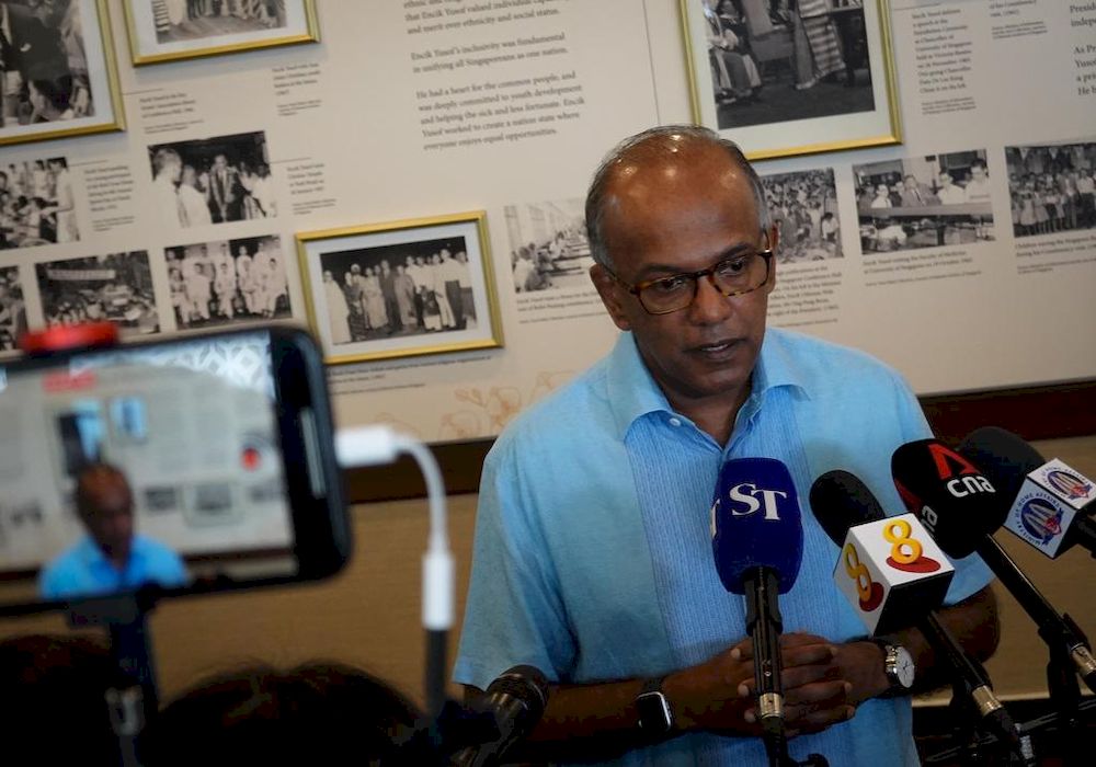 Singapore Minister for Home Affairs K Shanmugam speaks to the media after a closed door meeting with Christian and Muslim leaders at the Yusof Ishak Mosque in Woodlands on Jan 28, 2021. u00e2u20acu201d TODAY pic