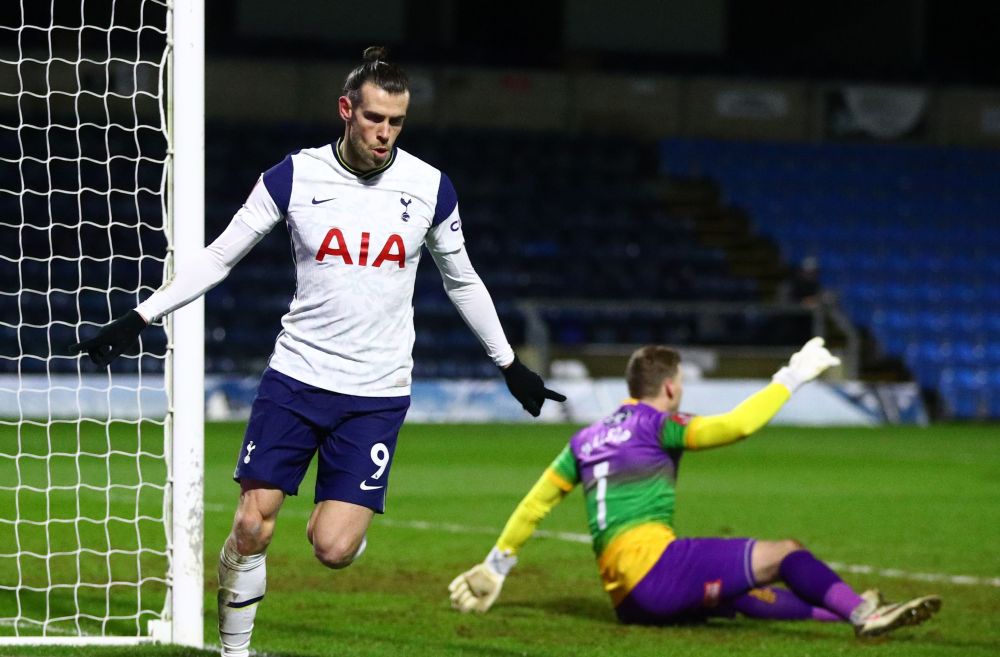 Tottenham Hotspur's Gareth Bale celebrates scoring their first goal against Wycombe Wanderers at Adams Park, High Wycombe January 25, 2021. u00e2u20acu201d Reuters pic