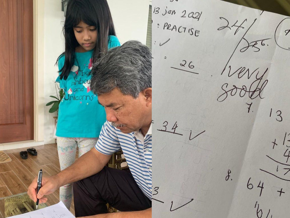 Tok Mat in grandpa mode marking his granddaughteru00e2u20acu2122s Math test. u00e2u20acu201d Picture from Facebook/ Datou00e2u20acu2122 Seri Utama Haji Mohamad Bin Haji Hasan