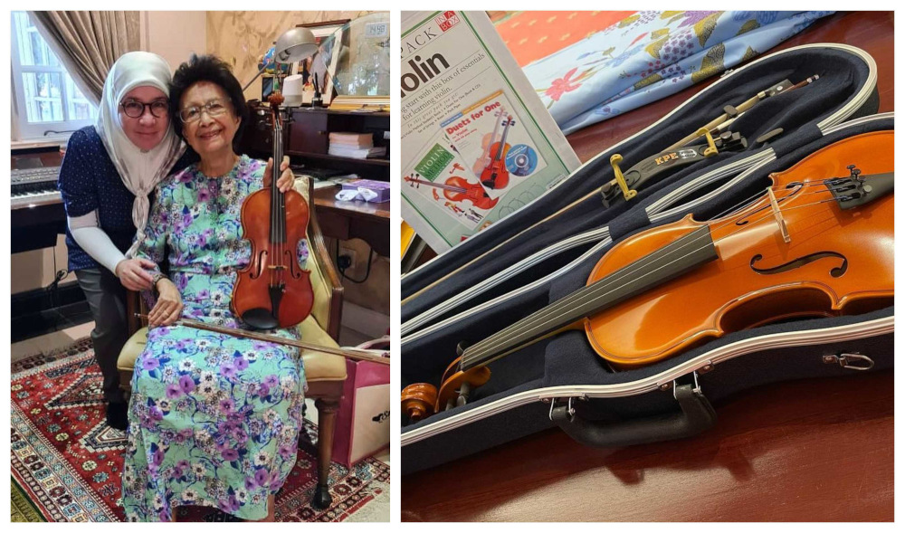 Tunku Azizah (left) bought a violin a day after serenading Dr Siti Hasmah with an impromptu performance on Sunday. u00e2u20acu201d Pictures from Instagram/@airtangan_tunkuazizah