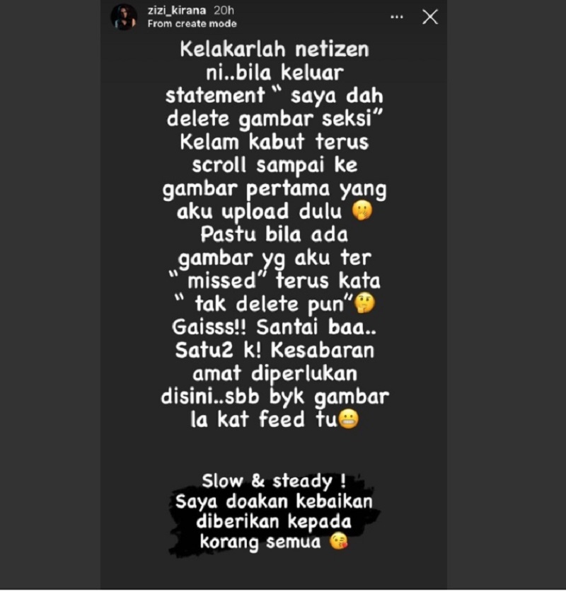 Zizi said some Instagram users have been going through her account to see if the singer ‘missed’ any pictures. ― Screenshot via Instagram Instagram/Zizi Kirana