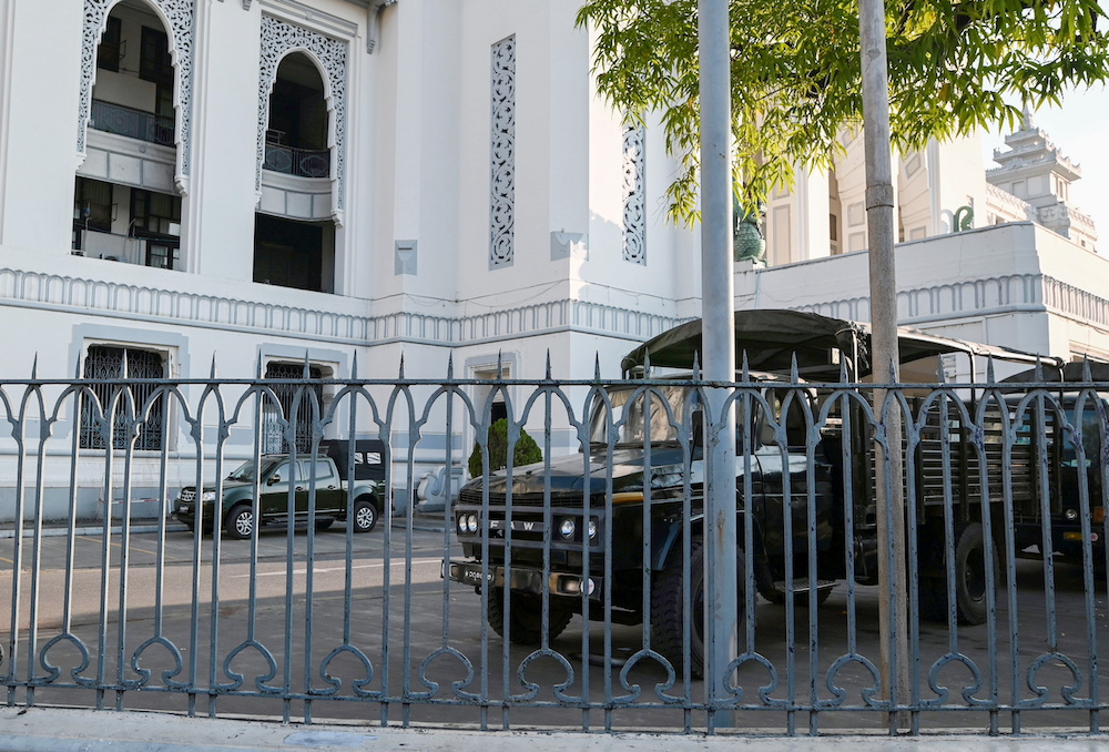 Myanmar military vehicles are seen inside City Hall in Yangon, Myanmar February 1, 2021. u00e2u20acu201d Reuters pic