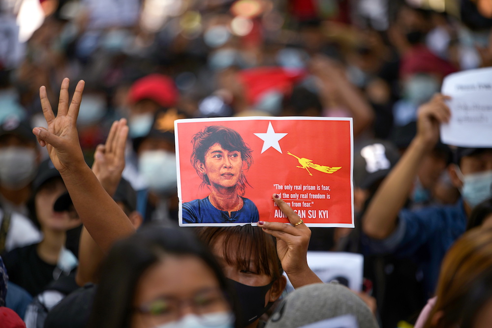 People rally in a protest against the military coup and to demand the release of elected leader Aung San Suu Kyi, in Yangon, Myanmar February 8, 2021. u00e2u20acu201d Reuters pic