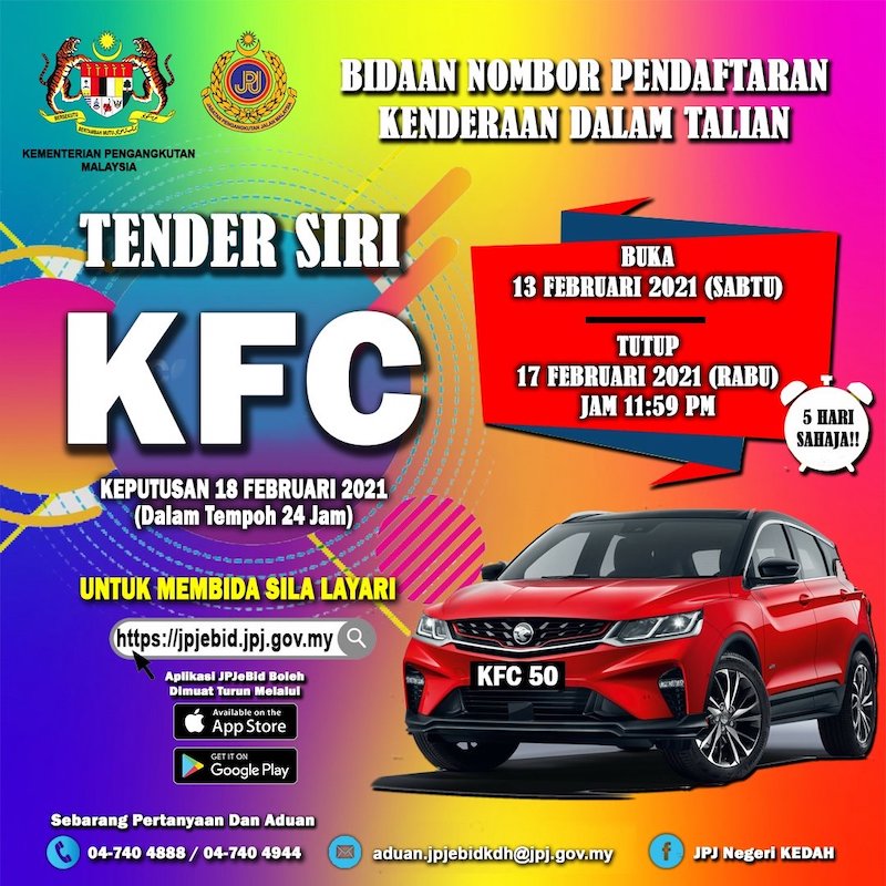 The tenders for the car plate numbers started on 13 February 2021. — Picture courtesy of Facebook via SoyaCincau