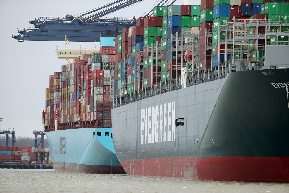 A view of the Port of Felixstowe, as containers are seen aboard the container ship Ever Greet, in Felixstowe, Britain January 28, 2021. u00e2u20acu201d Reuters pic