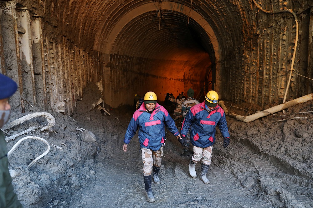 Members of a rescue team work inside a tunnel after a part of a glacier broke away in Tapovan, in the northern state of Uttarakhand, India February 11, 2021. u00e2u20acu201d Reuters pic