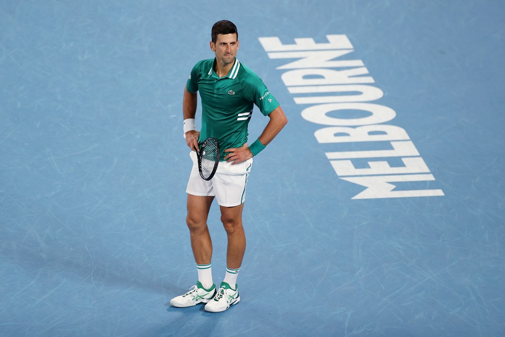 Serbiau00e2u20acu2122s Novak Djokovic reacts during his Australian Open quarter final match against Germanyu00e2u20acu2122s Alexander Zverev in Melbourne February 17, 2021. u00e2u20acu201d Reuters pic