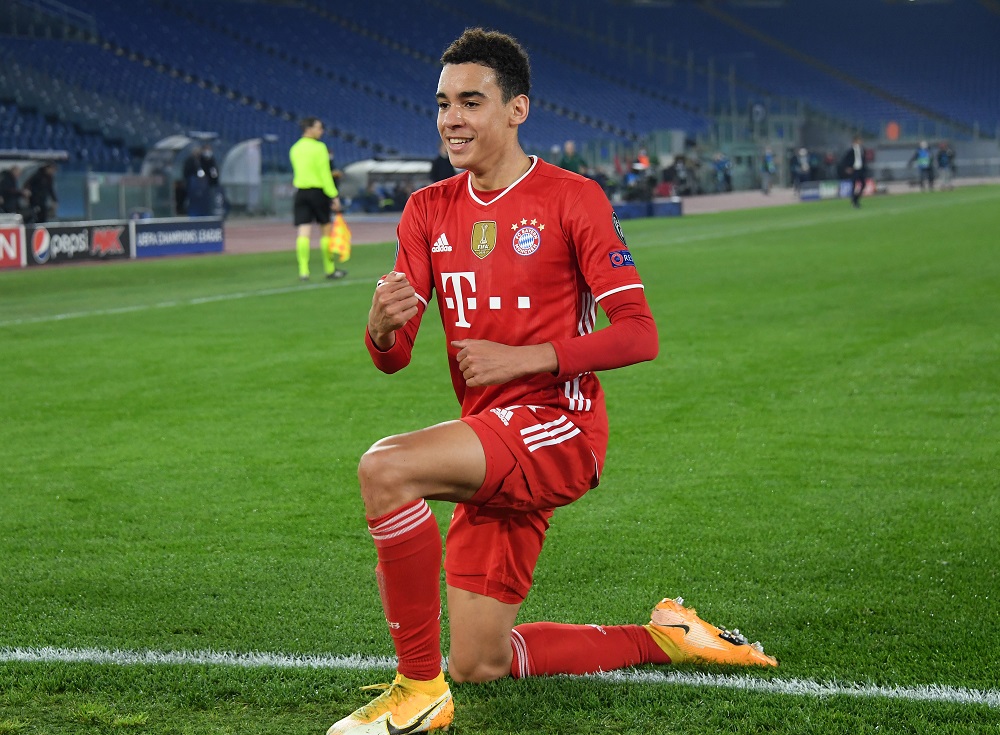 Bayern Munichu00e2u20acu2122s Jamal Musiala celebrates scoring their second goal against Lazio at the Olympics stadium in Rome February 23, 2021. u00e2u20acu201d Reuters pic