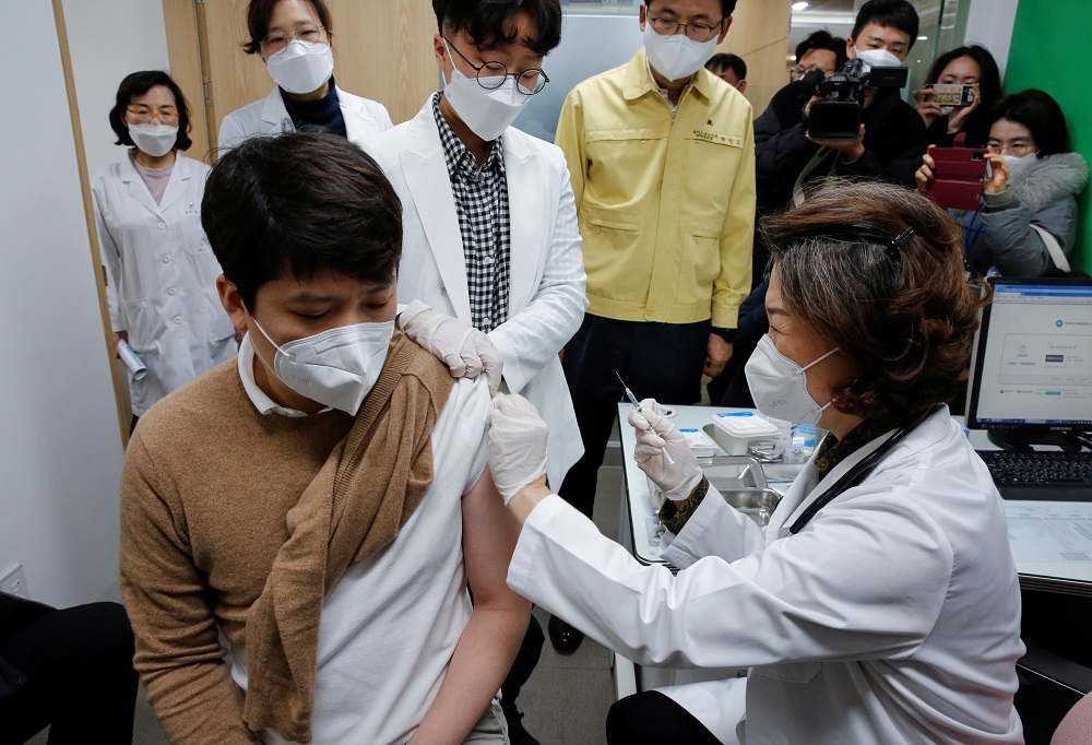 A nursing home worker receives the AstraZeneca Covid-19 vaccine at a health care centre as South Korea starts a vaccination campaign against the coronavirus disease, in Seoul February 26, 2021. u00e2u20acu201d Reuters pic