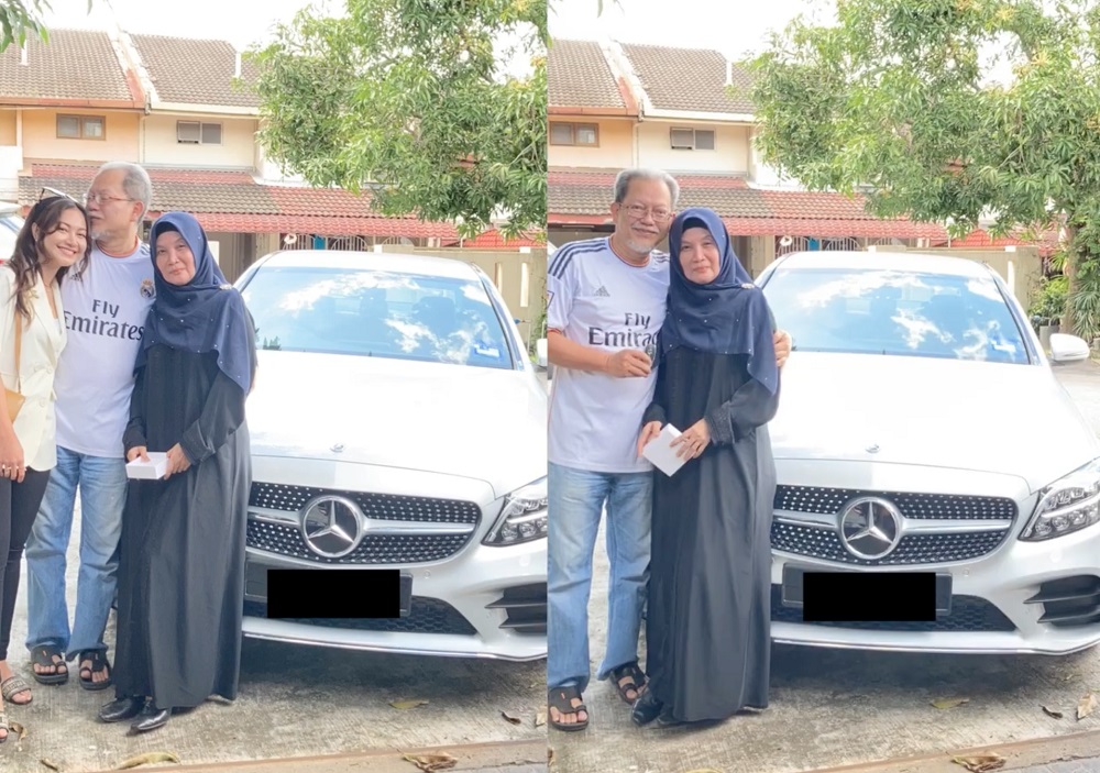 Daiyan surprised her parents with the luxury car to celebrate their wedding anniversary. u00e2u20acu201d Screengrab from YouTube/Daiyan Trisha
