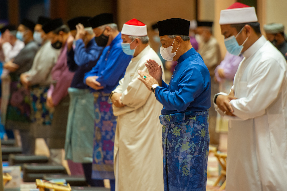 PM Tan Sri Muhyiddin Yassin at special prayers in conjunction with 'Setahun Malaysia Prihatin' at Putra Mosque, Putrajaya, February 28, 2021. u00e2u20acu201d Picture by Shafwan Zaidonnnn