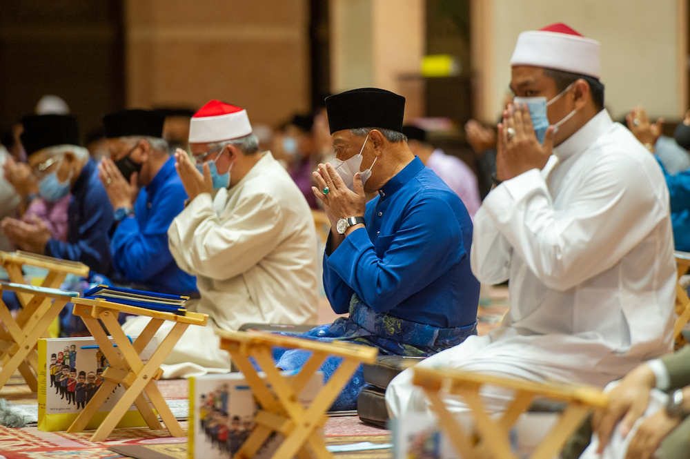 PM Tan Sri Muhyiddin Yassin at special prayers in conjunction with 'Setahun Malaysia Prihatin' at Putra Mosque, Putrajaya, February 28, 2021. u00e2u20acu201d Picture by Shafwan Zaidonnnn