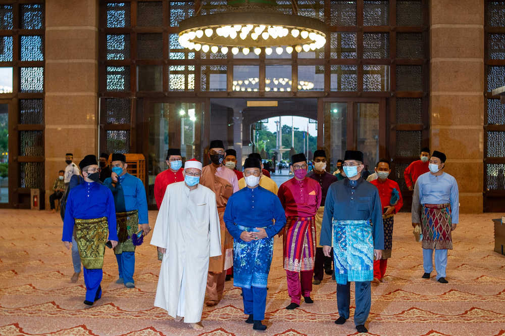 PM Tan Sri Muhyiddin Yassin at special prayers in conjunction with 'Setahun Malaysia Prihatin' at Putra Mosque, Putrajaya, February 28, 2021. u00e2u20acu201d Picture by Shafwan Zaidonnnn