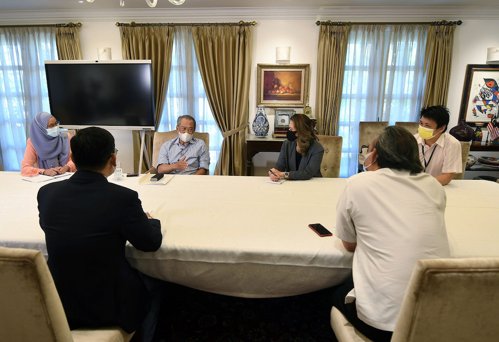 Prime Minister Tan Sri Muhyiddin Yassin during a special interview with several media organisations on his first year in office at his residence in Bukit Damansara February 28, 2021. u00e2u20acu201d Bernama pic