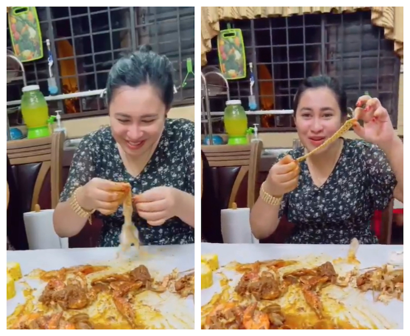 Natrah was elated after finding the gold bracelet wrapped in her food. u00e2u20acu201d Screengrab via Instagram/attyrasaari