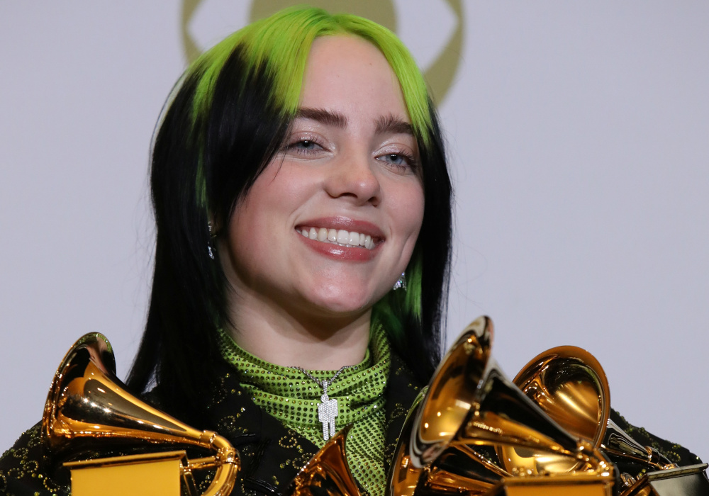 Billie Eilish poses backstage with her awards at the 62nd Grammy Awards, Los Angeles, January 26, 2020. u00e2u20acu201d Reuters pic 
