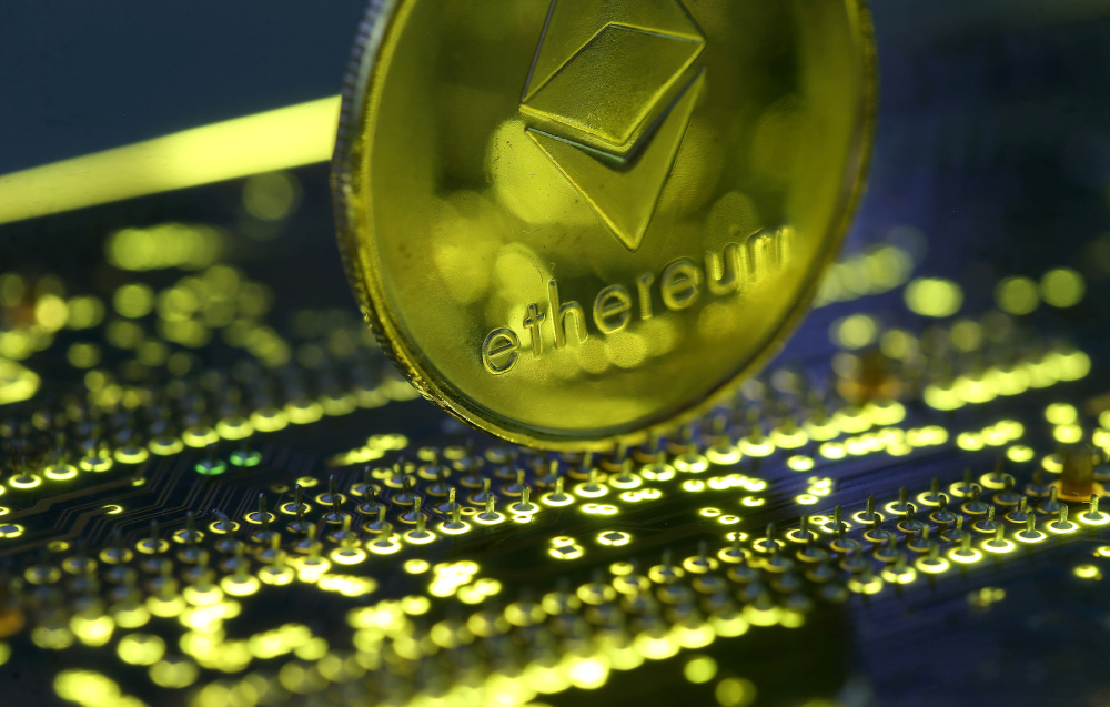 Representation of the Ethereum virtual currency standing on the PC motherboard is seen in this illustration picture, February 3, 2018. u00e2u20acu201d Reuters pic