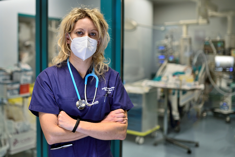 Annalisa Malara, the doctor who diagnosed the first Italian patient with Covid-19, along with Dr. Ricevuti on February 20, 2020, poses for a photograph at San Matteo Hospital in Pavia one year after Codogno became Europe’s coronavirus disease epicentre,