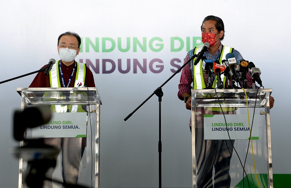 National Covid-19 Immunisation Programme Khairy Jamaluddin (right) speaks during a press conference in Sepang February 27, 2021. u00e2u20acu2022 Bernama pic