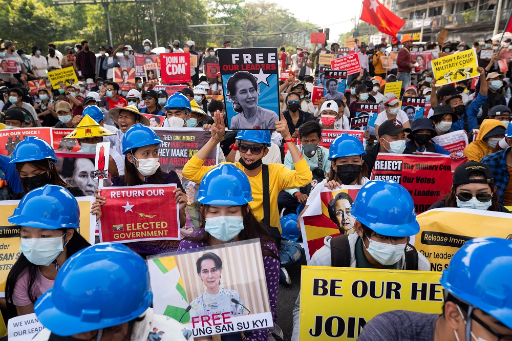 Demonstrators protest against the military coup in Yangon February 19, 2021. u00e2u20acu2022 Reuters pic