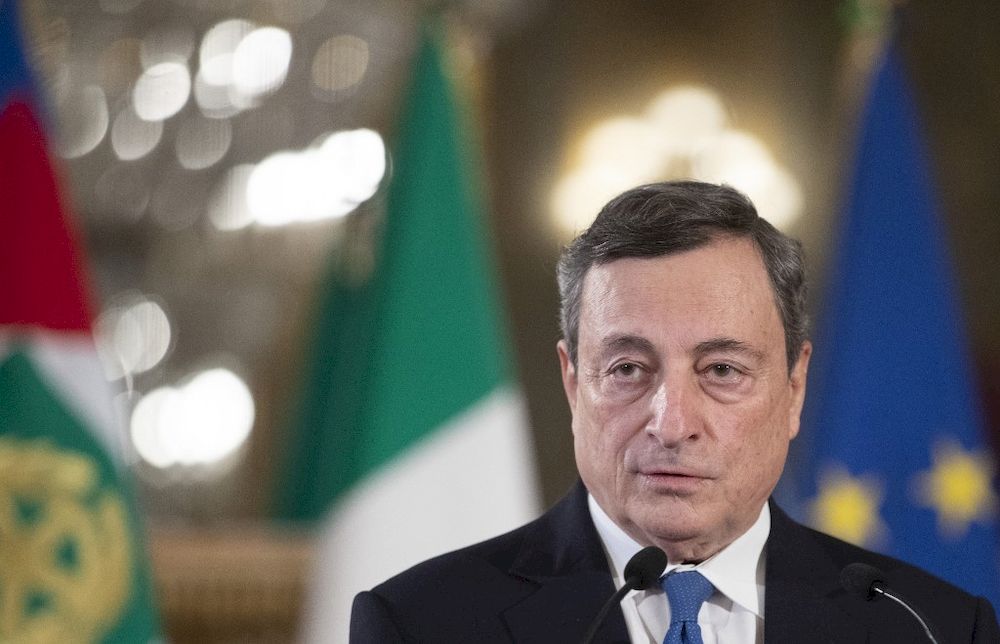 Former head of the BCE (European Central Bank) Mario Draghi looks on as he gives a press conference after a meeting with the Italian president, at the Quirinal palace in Rome, on February 3, 2021. u00e2u20acu201d AFP pic