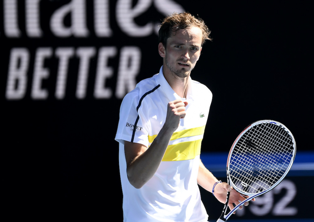 Russiau00e2u20acu2122s Daniil Medvedev reacts during his third round match against Serbiau00e2u20acu2122s Filip Krajinovic at the Australian Open in Melbourne Park in Melbourne, February 13, 2021. .u00e2u20acu201d Reuters picnnn