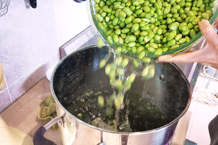 Lots of pods are needed to make a pot of edamame milk.