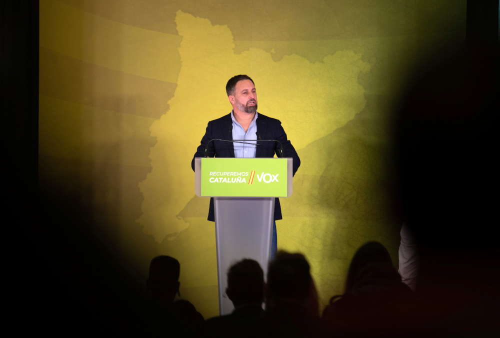 Leader of Spain from far-right party Vox, Santiago Abascal, attends a press conference to assess the results of the Catalan elections at the headquarters in Barcelona, Spain February 14, 2021. u00e2u20acu201d Reuters pic 