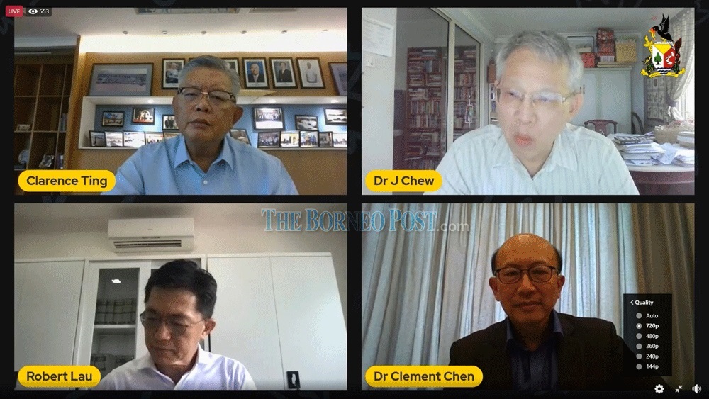  (Clockwise from top) Ting, Dr Chew, Dr Chen and Lau during the live session. u00e2u20acu201d Borneo Post Online pic