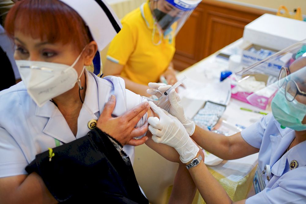 A health worker receives the Sinovac coronavirus disease (Covid-19) vaccine at the Samut Sakhon hospital in Samut Sakhon province, Thailand, February 28, 2021. u00e2u20acu201d Reuters pic