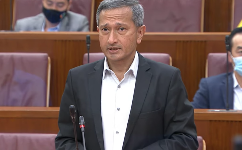 Vivian Balakrishnan speaks in Parliament on February 2, 2021. u00e2u20acu2022 Parliament screengrab via TODAY