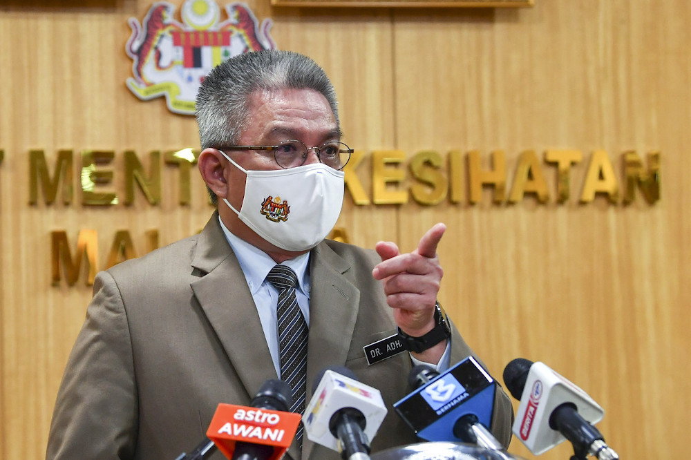 Health Minister Datuk Seri Dr Adham Baba speaking to members of the media at his ministry in Putrajaya February 10, 2021. u00e2u20acu201d Bernama pic 