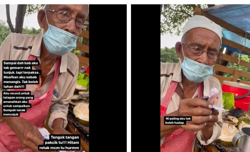 The elderly man broke into tears after receiving the cash that was handed to him. u00e2u20acu201d Screengrab via Twitter/@aidaaidil